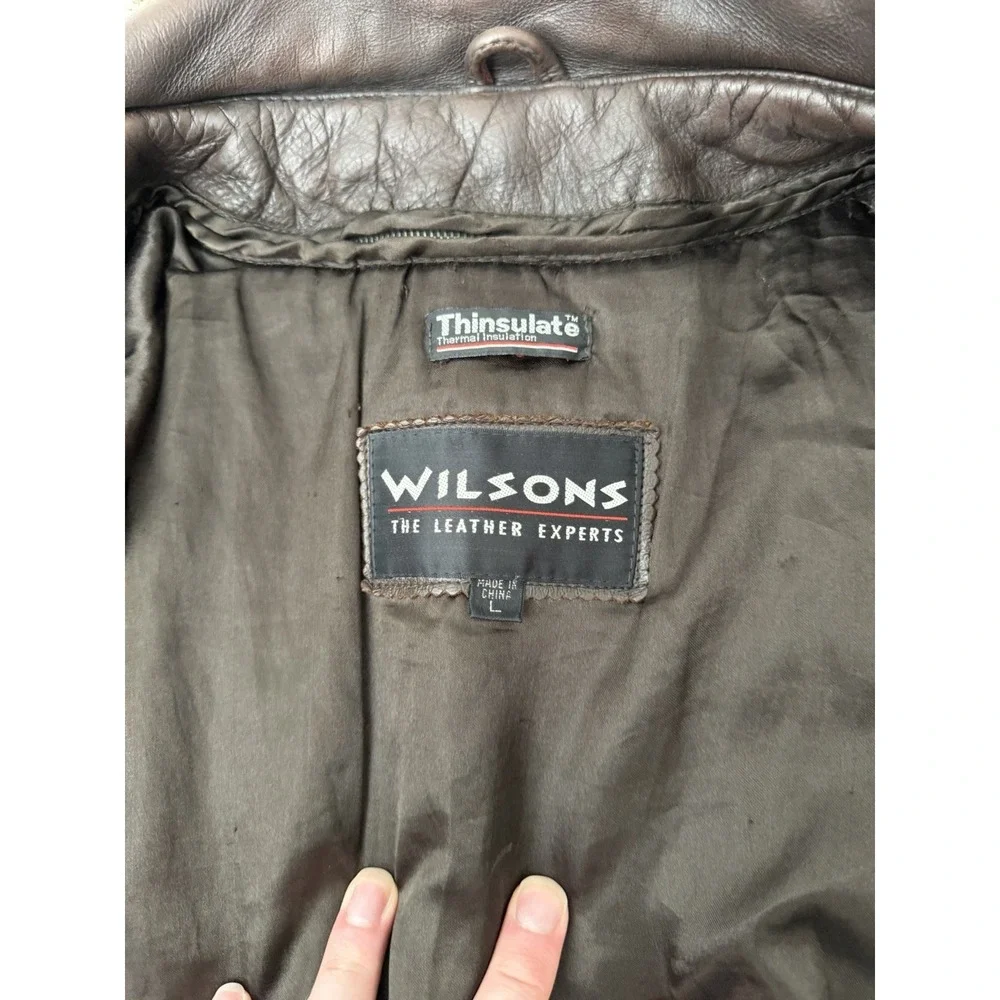 VTG Wilsons Leather Bomber Jacket Men's Large Thinsulate Lined Brown 80s AMAZING